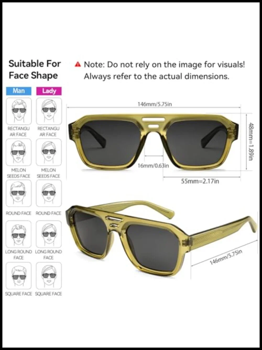 Retro Chunky Square Aviator Sunglasses with Double Beam UV400 Protection